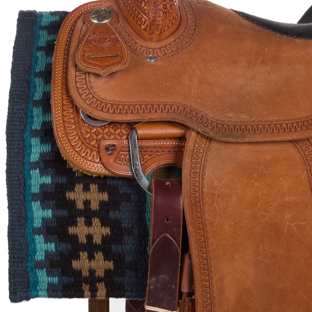 1455-14 Nova 38x34 New Zealand Wool Saddle Blanket NAVY TAN TURQ