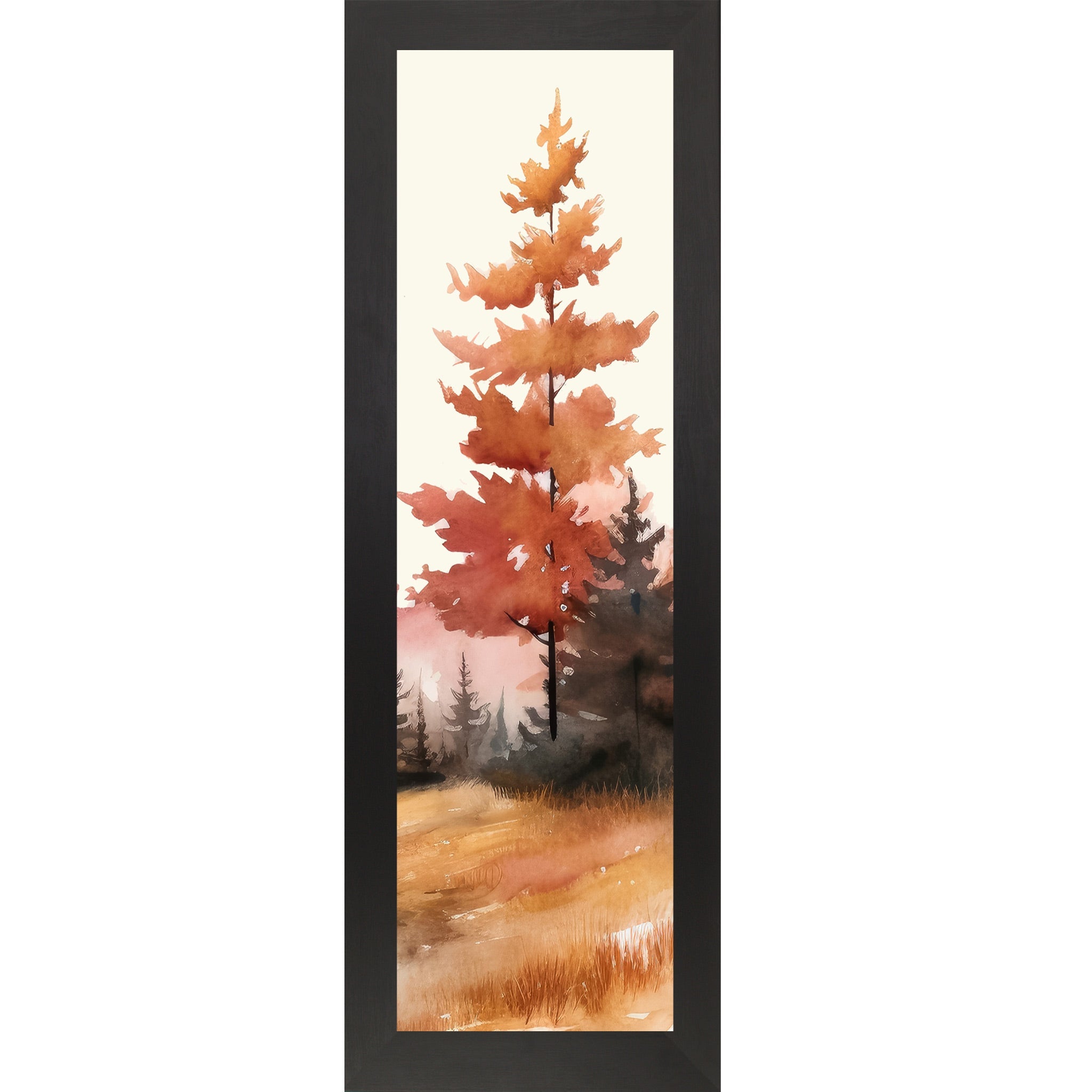 Autumn Pine Watercolor Wall Art – Bold Fall Tree Narrow Portrait Decor (SB941)