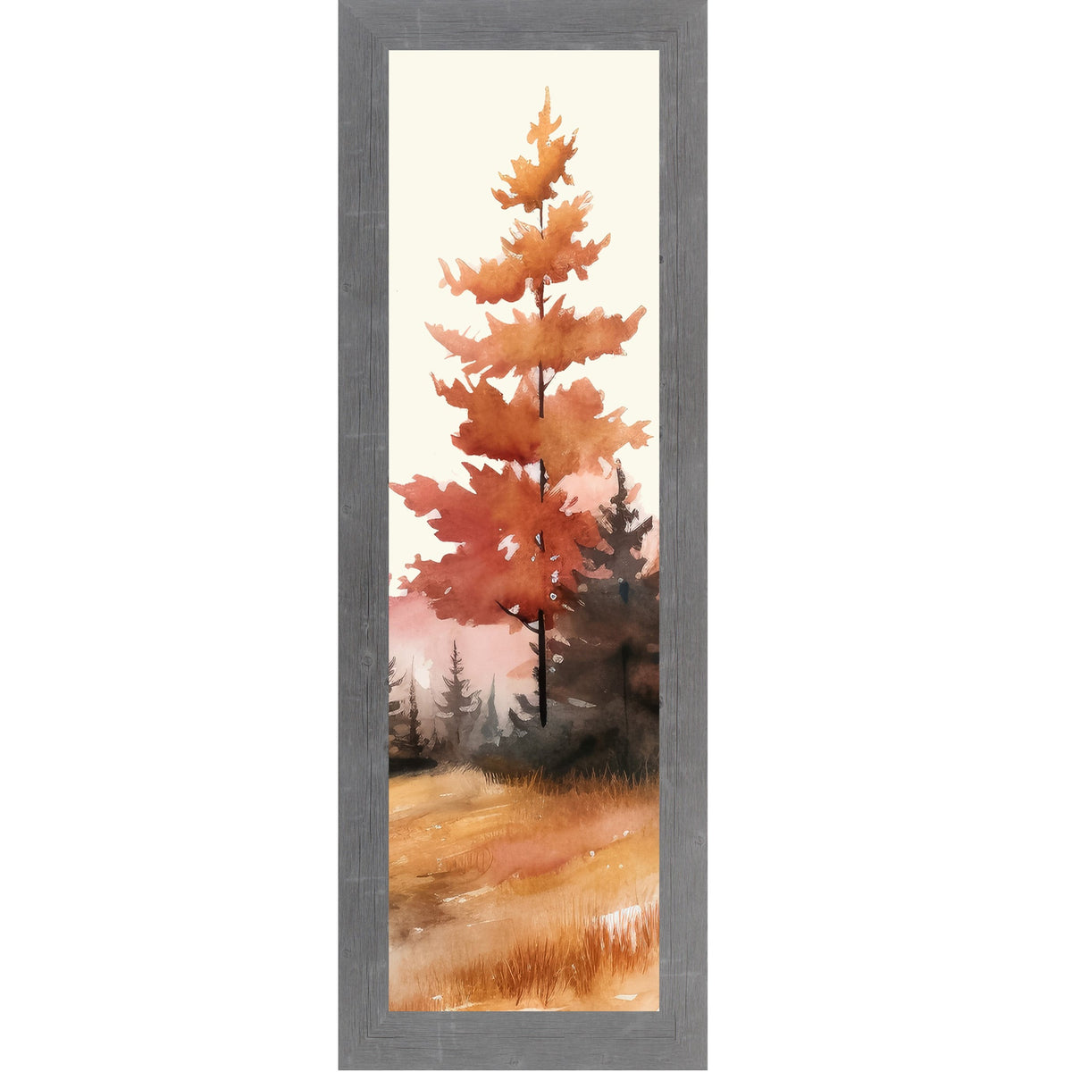 Autumn Pine Watercolor Wall Art – Bold Fall Tree Narrow Portrait Decor (SB941)