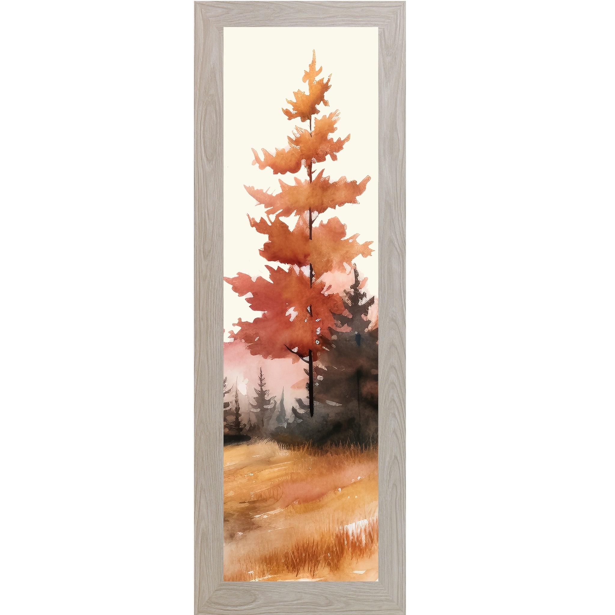 Autumn Pine Watercolor Wall Art – Bold Fall Tree Narrow Portrait Decor (SB941)