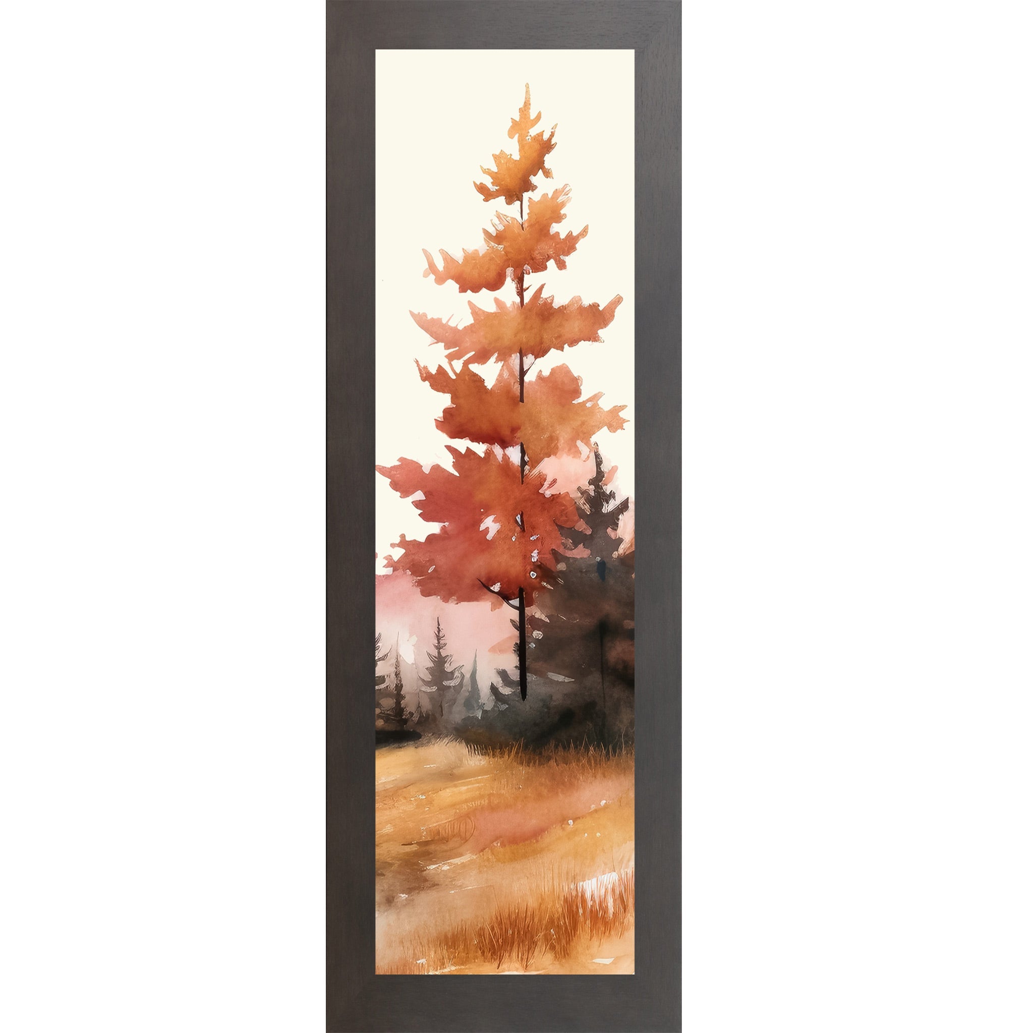 Autumn Pine Watercolor Wall Art – Bold Fall Tree Narrow Portrait Decor (SB941)