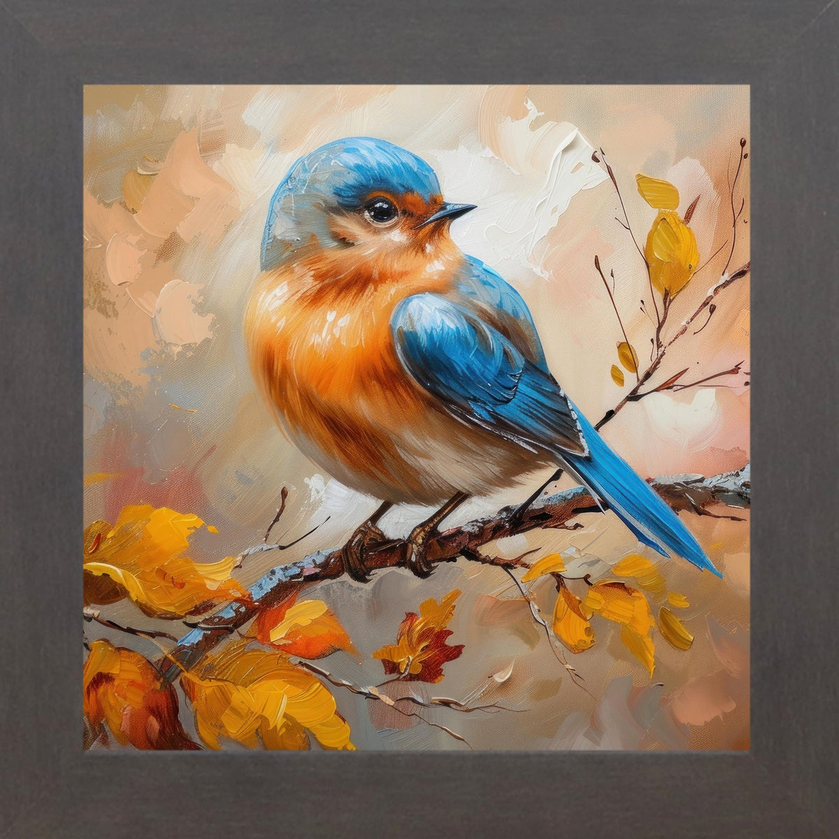 Bluebird Wall Art – Oil Painted Autumn Bird on Branch No Words Fall Nature Decor (NS27)