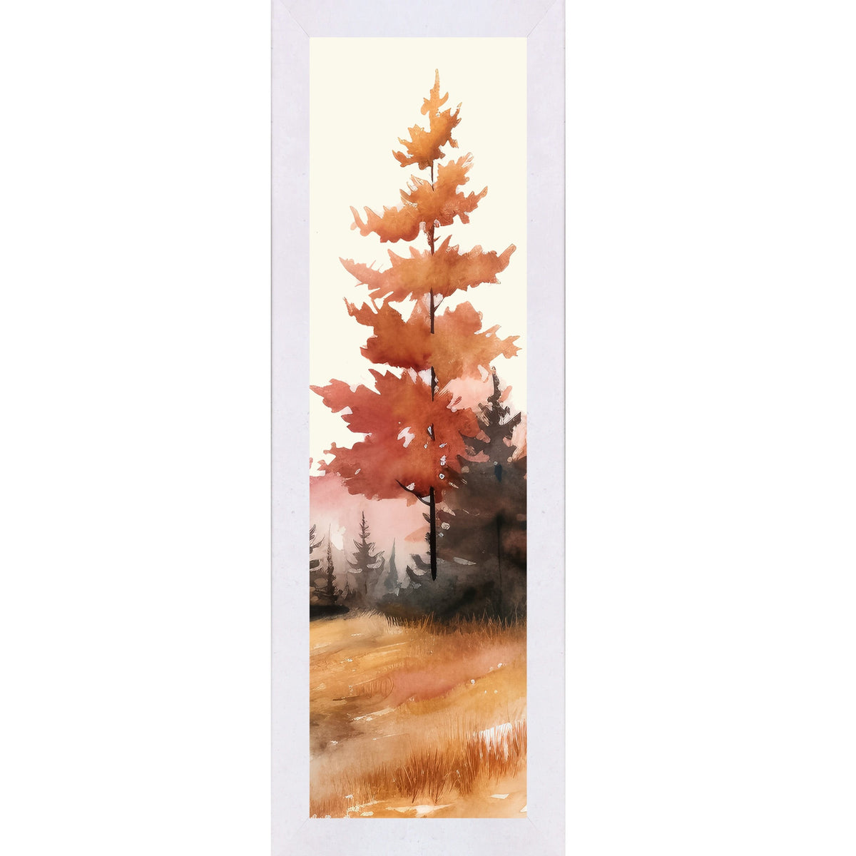 Autumn Pine Watercolor Wall Art – Bold Fall Tree Narrow Portrait Decor (SB941)