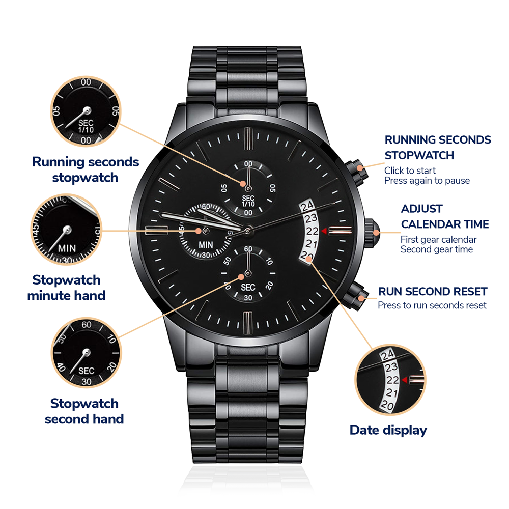 Veteran Strong™ Black Chronograph Watch – Engraved Military Tribute