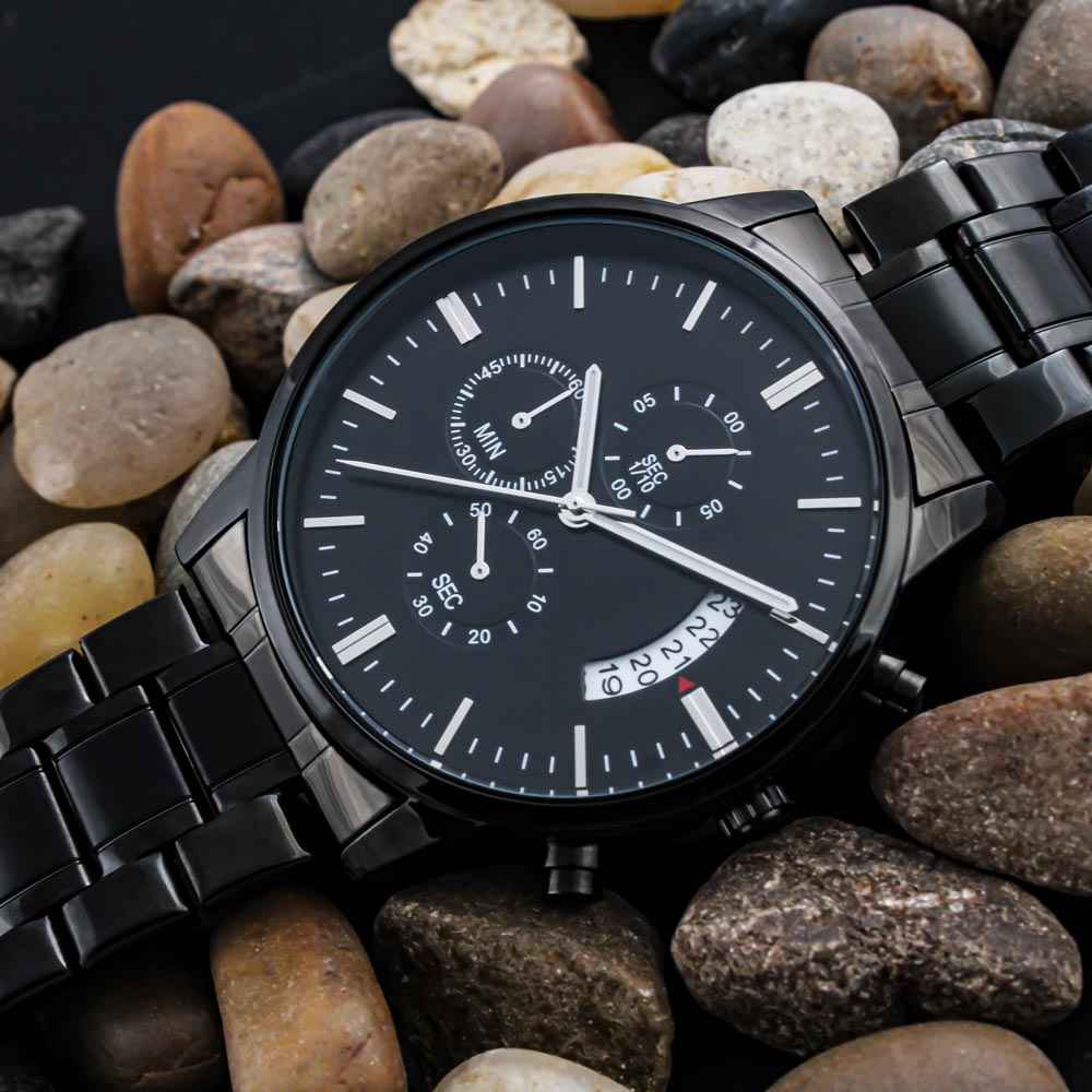 Veteran Strong™ Black Chronograph Watch – Engraved Military Tribute