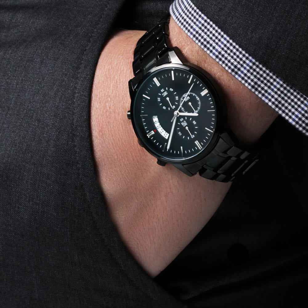 Veteran Strong™ Black Chronograph Watch – Engraved Military Tribute