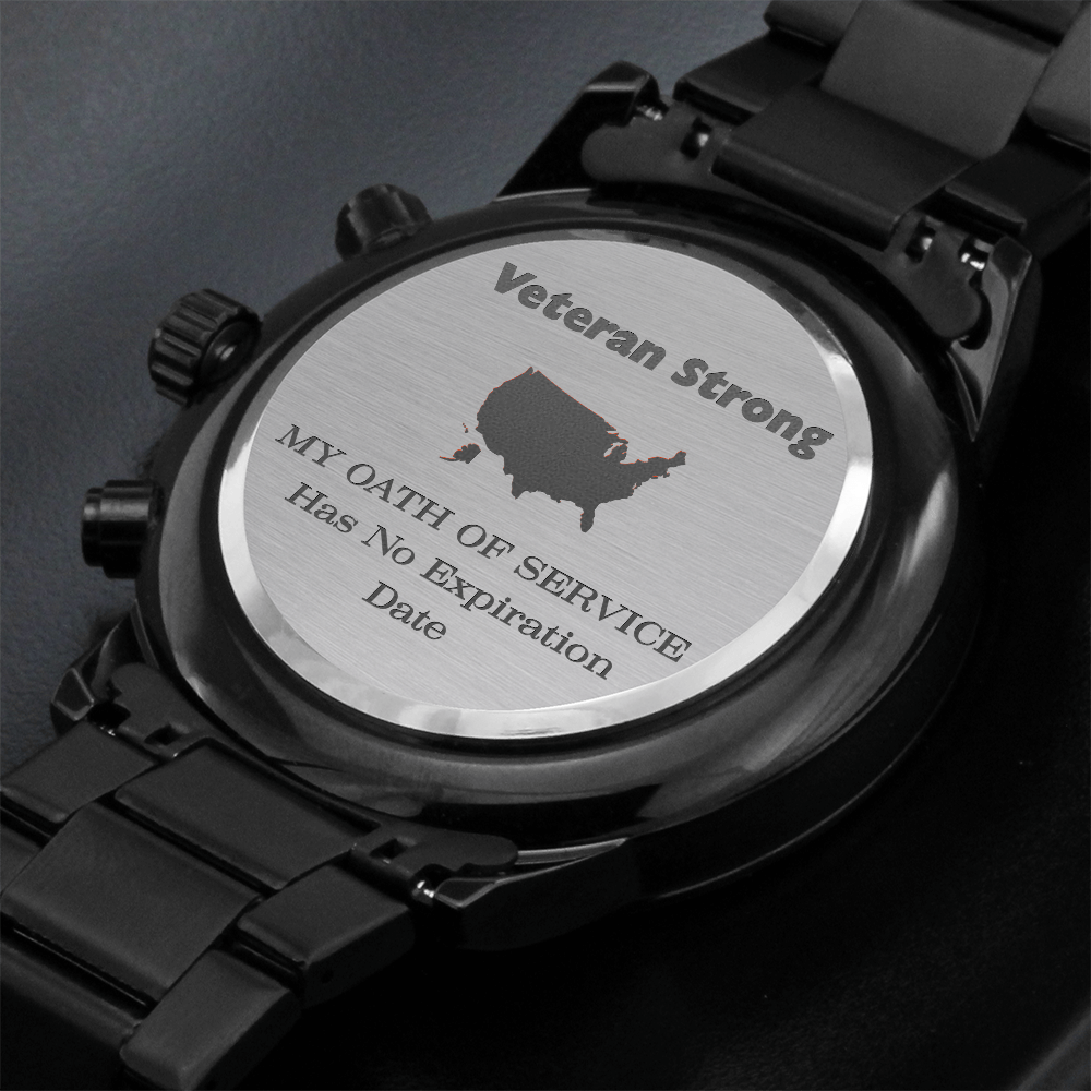 Veteran Strong™ Black Chronograph Watch – Engraved Military Tribute