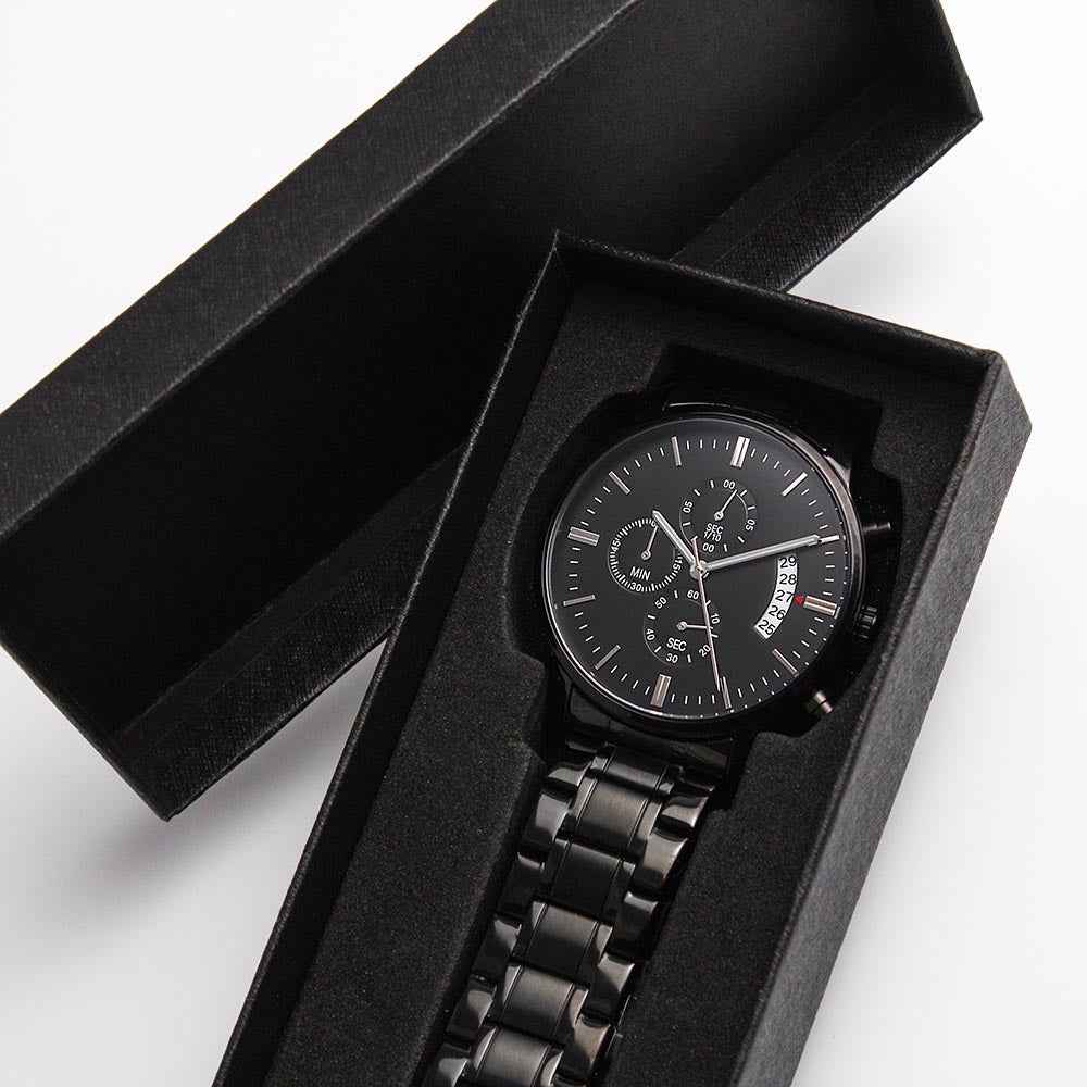 Veteran Strong™ Black Chronograph Watch – Engraved Military Tribute