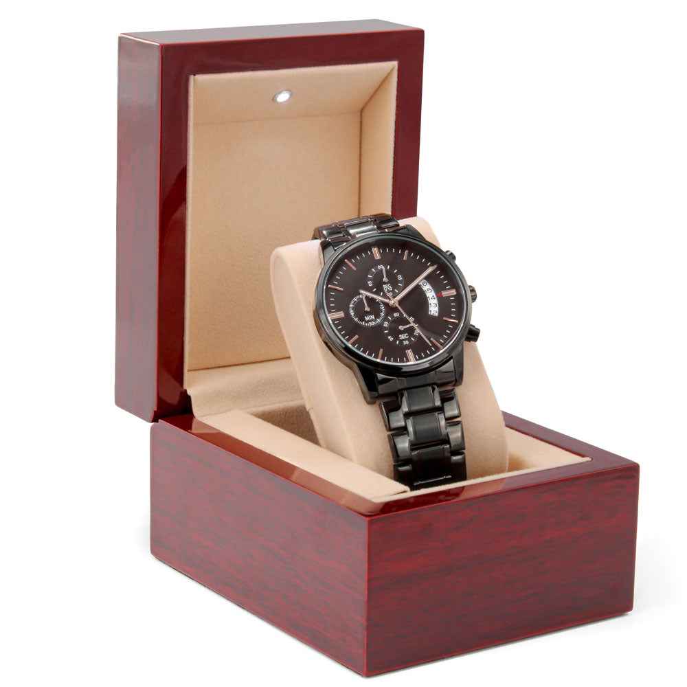 Veteran Strong™ Black Chronograph Watch – Engraved Military Tribute