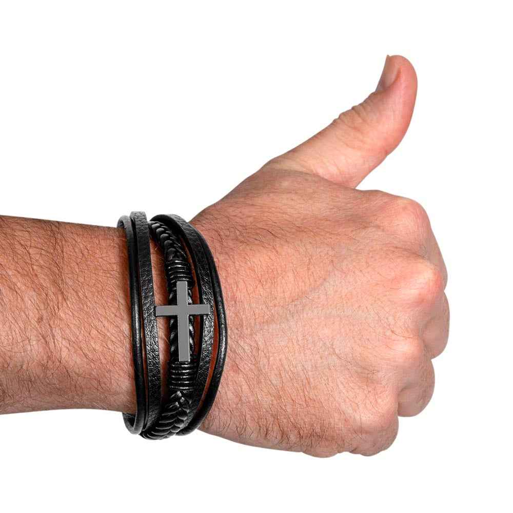 Men's Cross Bracelet – Braided Vegan Leather Faith Gift for Him
