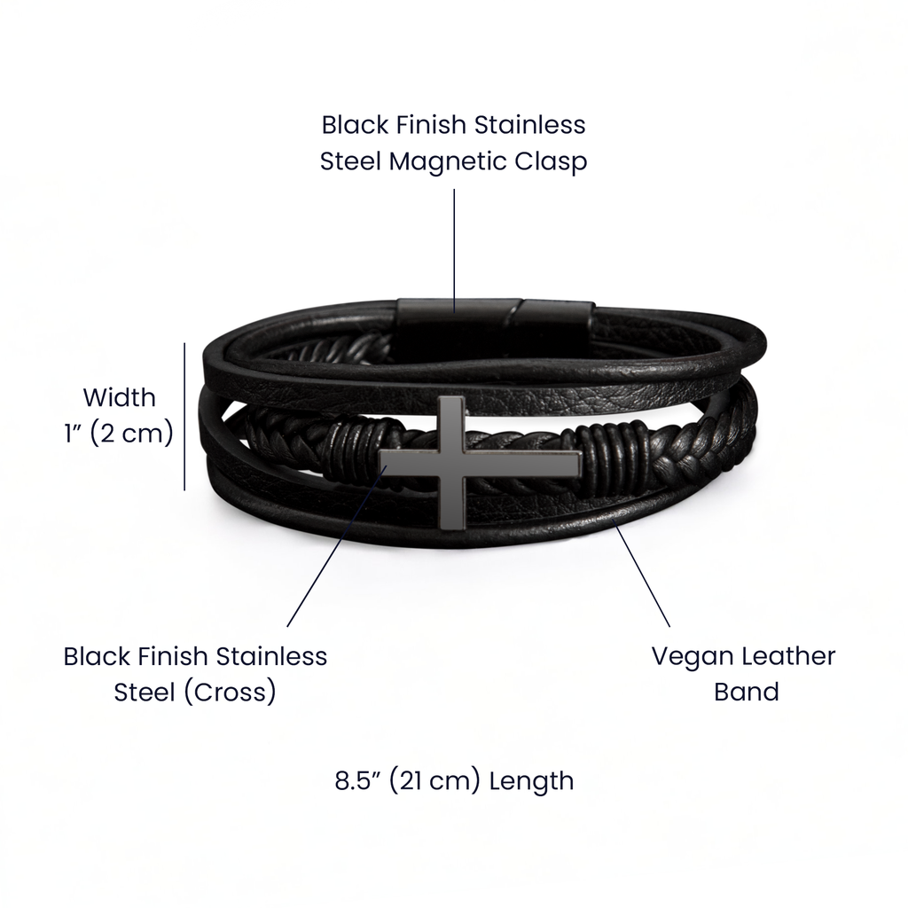 Men's Cross Bracelet – Braided Vegan Leather Faith Gift for Him