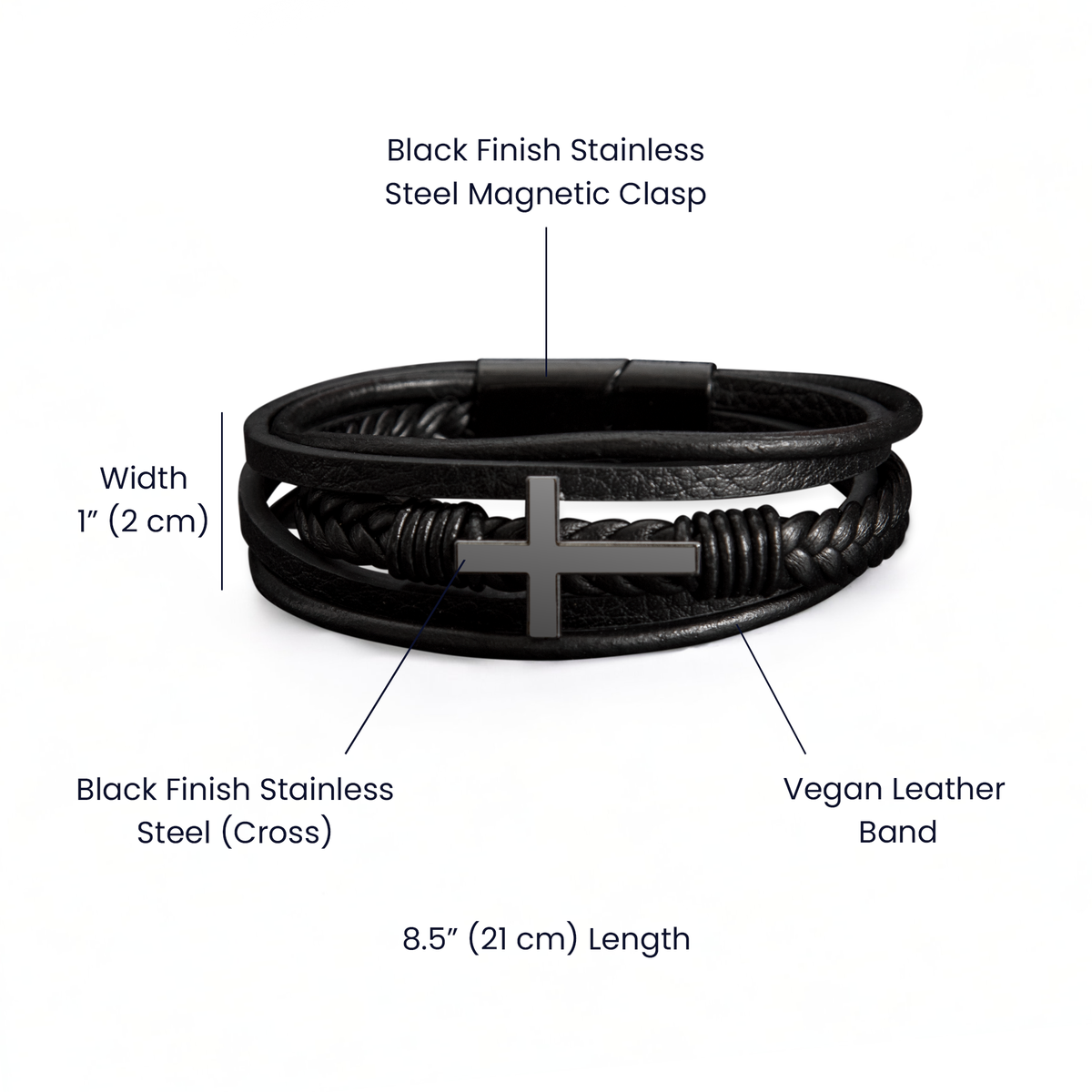 Men's Cross Bracelet – Braided Vegan Leather Faith Gift for Him