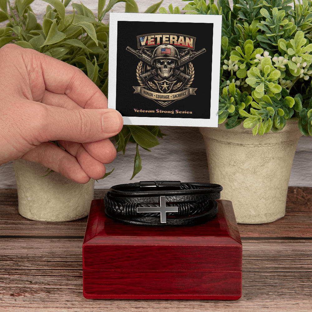 Men's Cross Bracelet – Braided Vegan Leather Faith Gift for Him