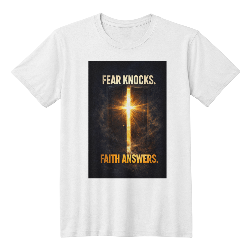 Fear Knocks. Faith Answers. Christian T-Shirt