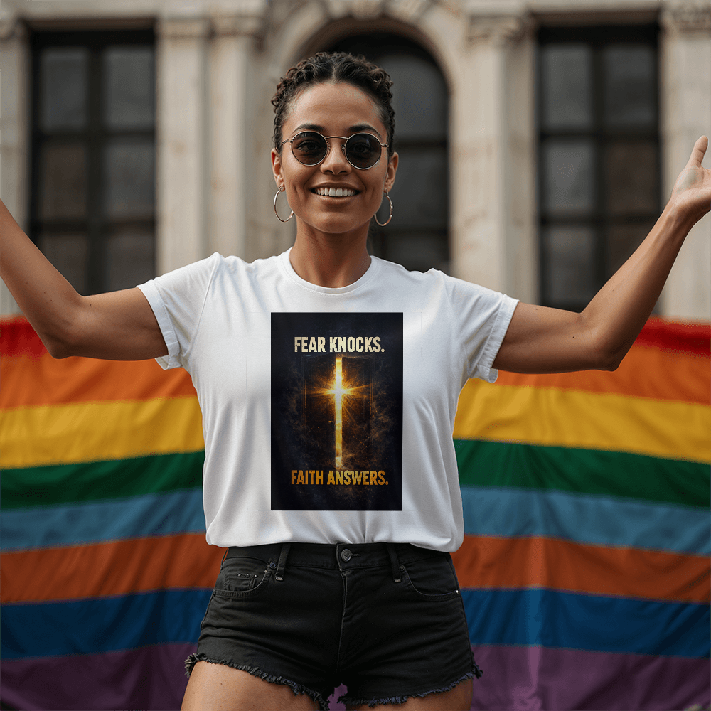 Fear Knocks. Faith Answers. Christian T-Shirt