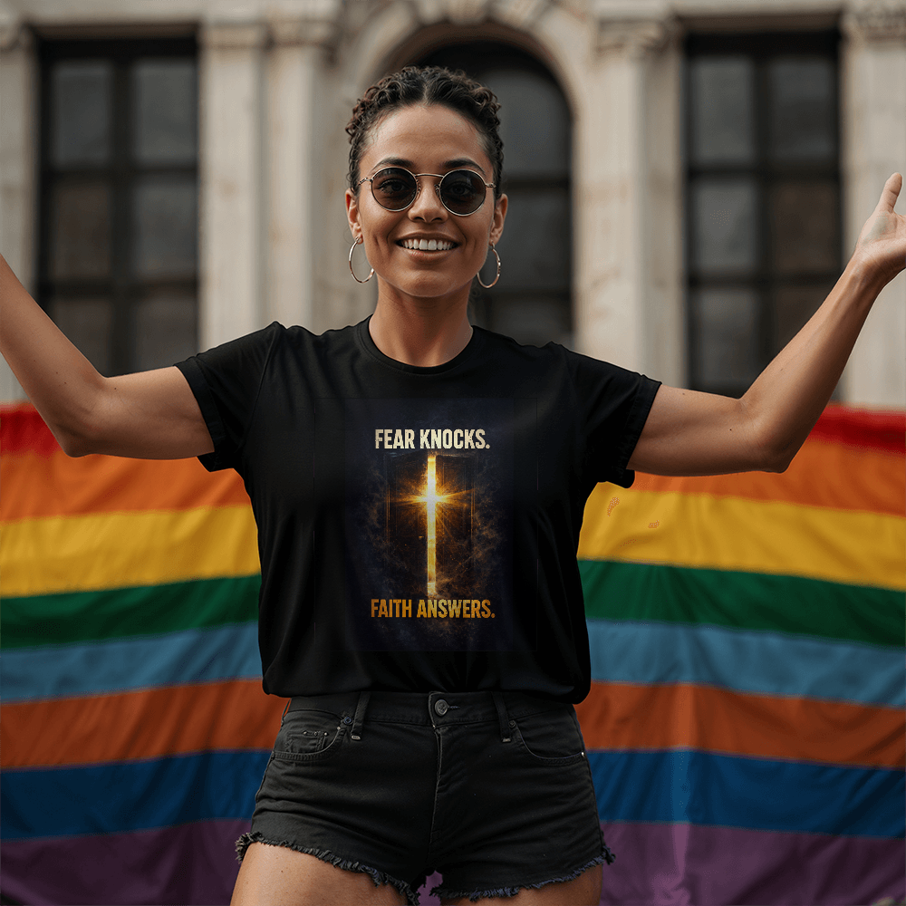 Fear Knocks. Faith Answers. Christian T-Shirt
