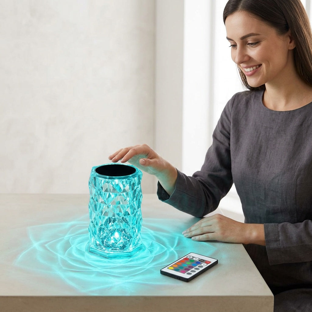 Rose Crystal Touch Lamp with Ambient LED Lighting
