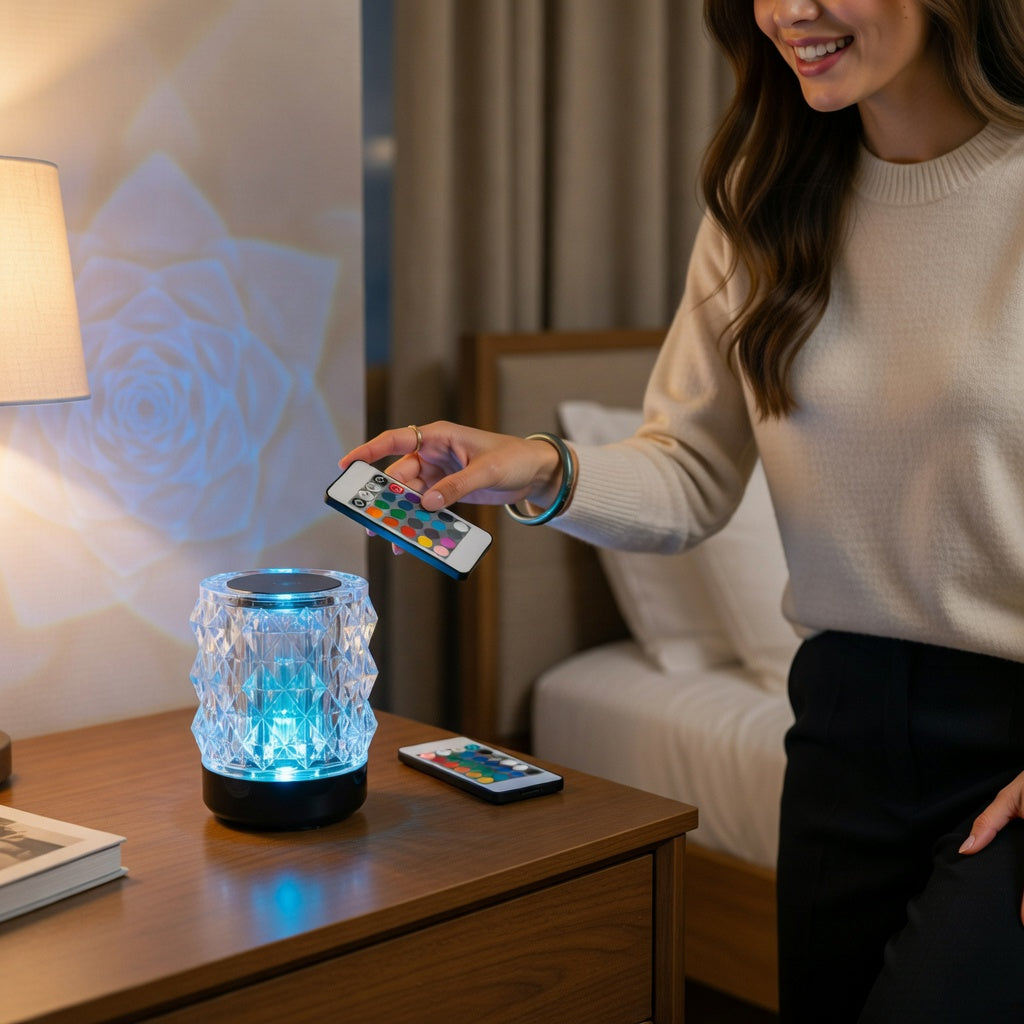 Rose Crystal Touch Lamp with Ambient LED Lighting