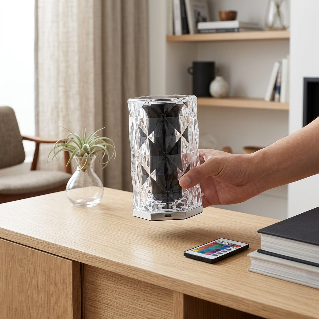 Rose Crystal Touch Lamp with Ambient LED Lighting