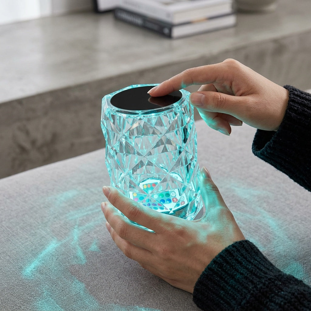 Rose Crystal Touch Lamp with Ambient LED Lighting