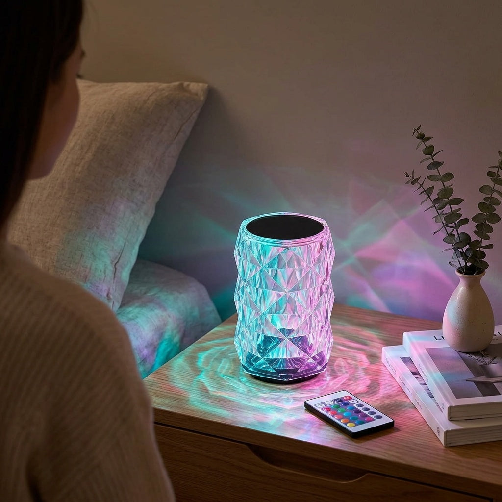 Rose Crystal Touch Lamp with Ambient LED Lighting