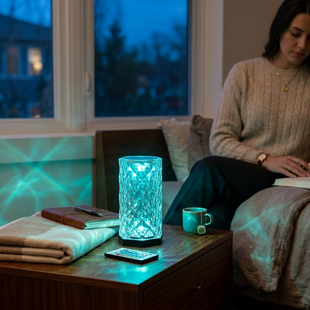 Rose Crystal Touch Lamp with Ambient LED Lighting