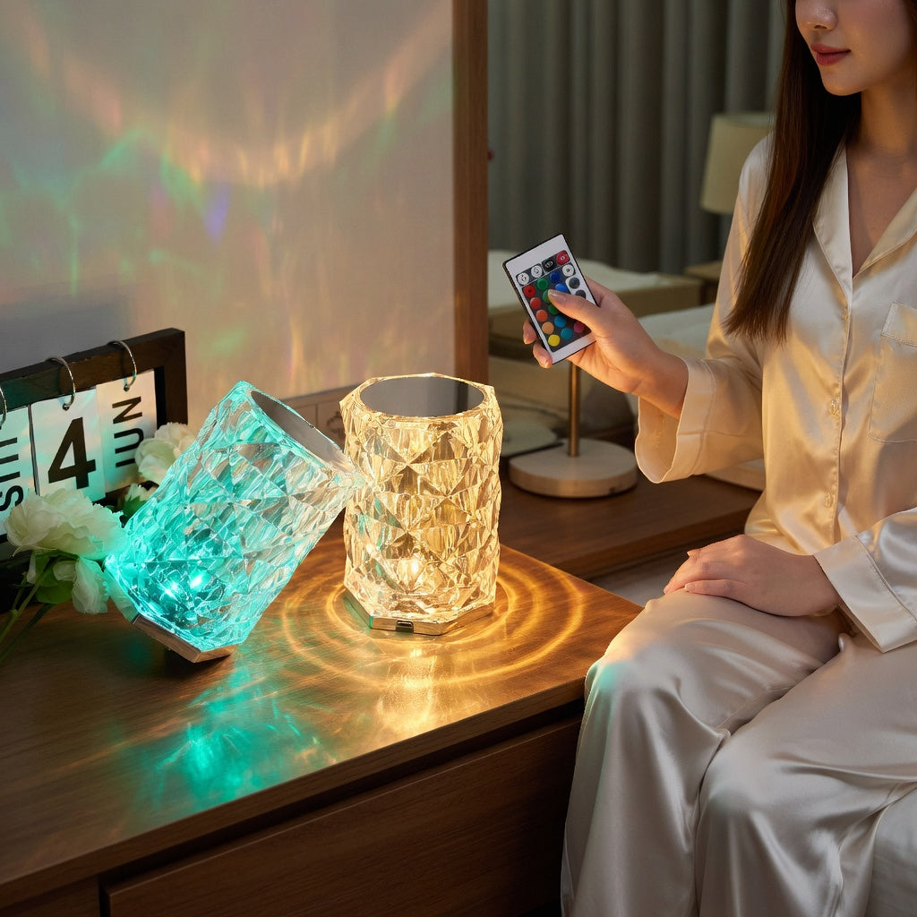 Rose Crystal Touch Lamp with Ambient LED Lighting