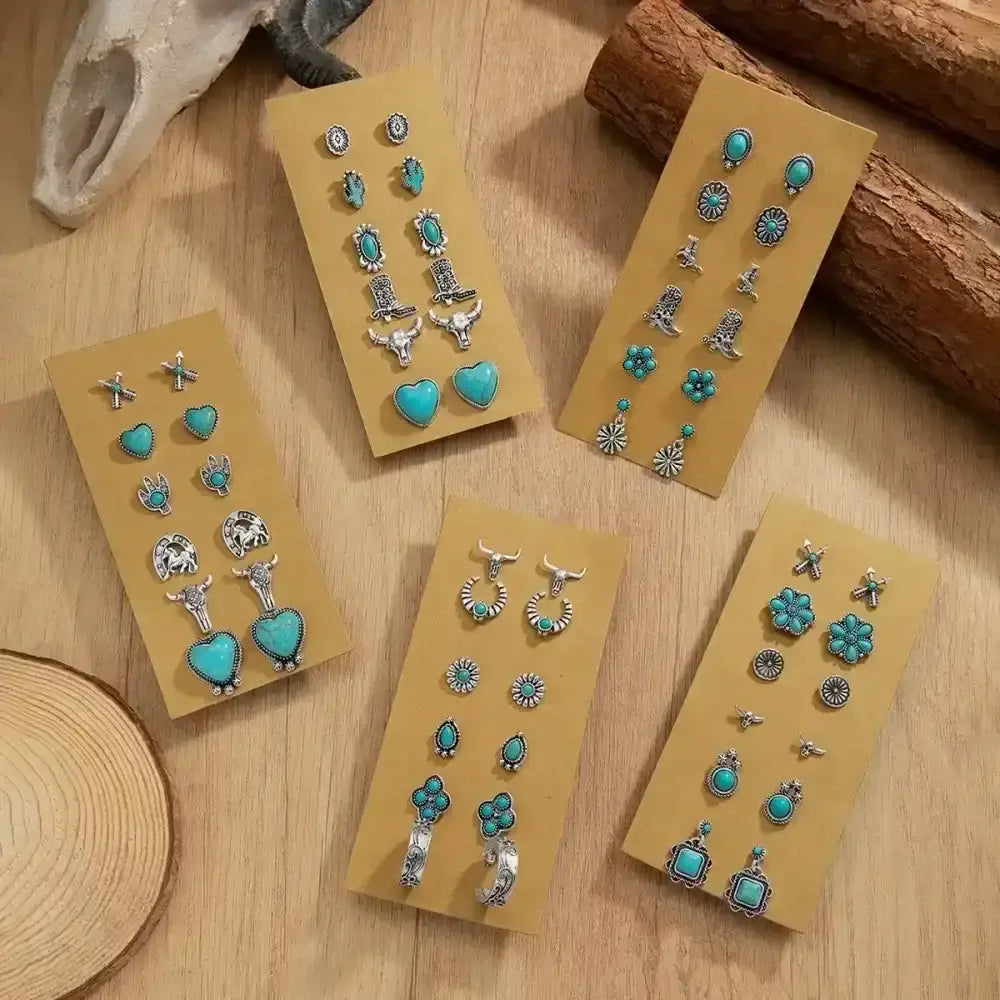 Western Turquoise Earrings, Cowgirl Jewelry, Earrings for Women, 6 pair