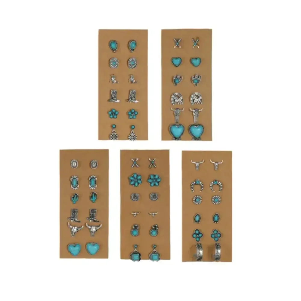 Western Turquoise Earrings, Cowgirl Jewelry, Earrings for Women, 6 pair