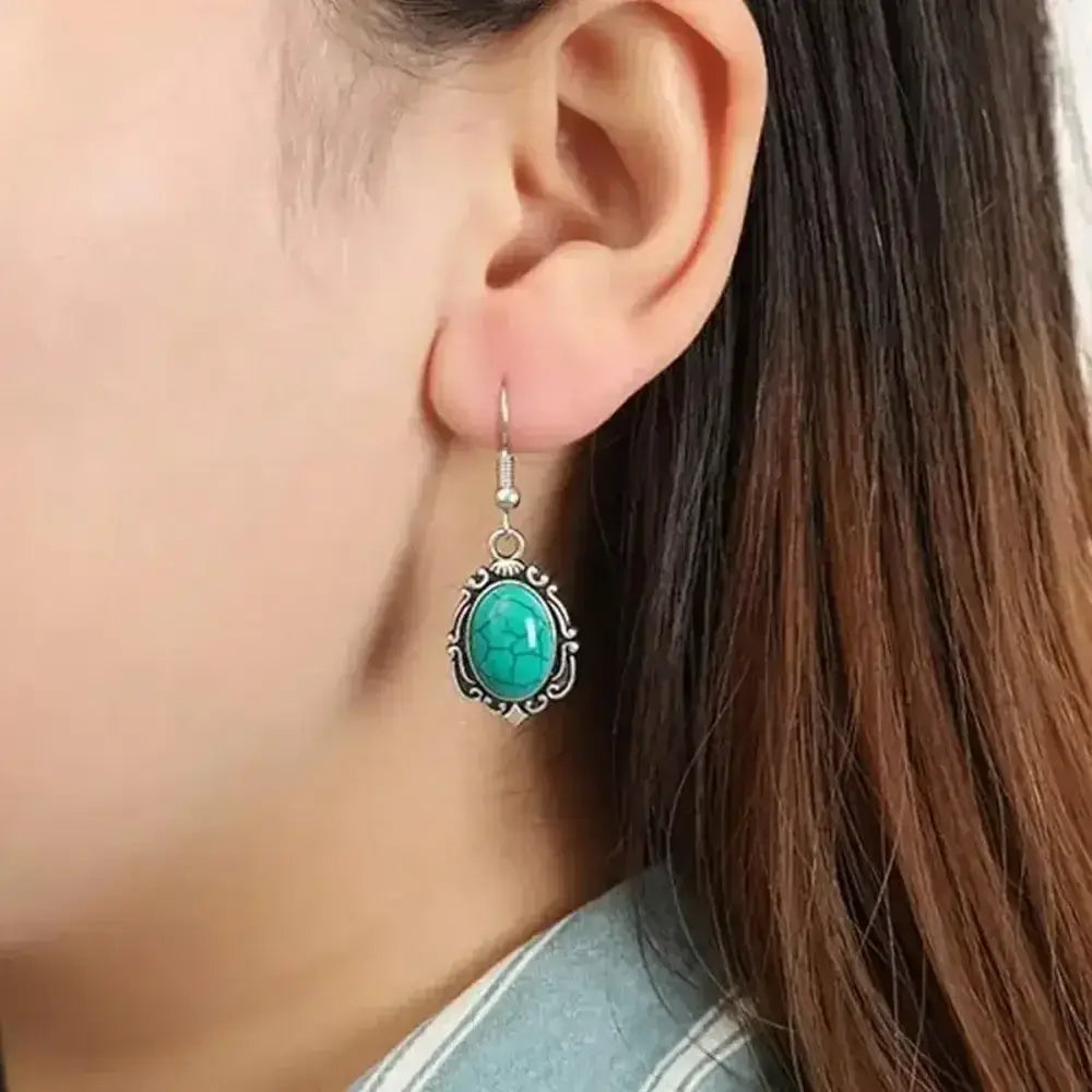 Western Vintage Turquoise Bracelet Necklace Earrings Set, 3pcs Set